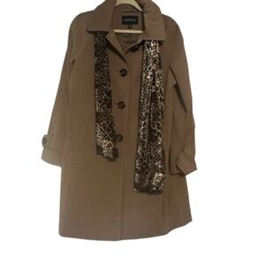 London Fog Trench Coat with Leopard Print Scarf
